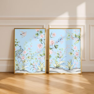 French Blue Chinoiserie Art Prints in Multiple Sizes  | Grandmillenial Wall Decor | Set of 4 | Instant Digital Download