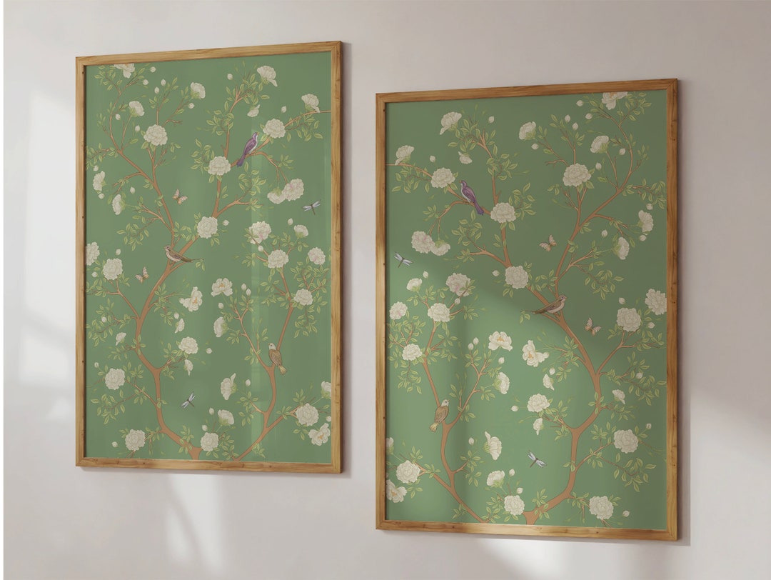 Green Chinoiserie Printable Wall Decor | Set of 2 | Instant Digital ...