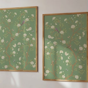 Grüne Chinoiserie druckbare Wanddekoration | 2er-Set | Sofortiger digitaler Download