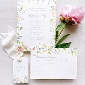 Kathleen Watercolor Bridal Shower Invitation, Floral Wildflower Border, Euro Flap Envelopes image 5