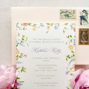 Kathleen Watercolor Bridal Shower Invitation, Floral Wildflower Border, Euro Flap Envelopes image 6