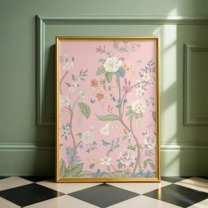 Rosa Chinoiserie Wandkunst 3er Set | Digitaler Download Drucke, Chinoiserie Dekor, Blumen druckbare Kunst, Kinderzimmer Wandkunst, elegantes Wohndekor