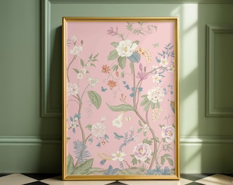 Pink Chinoiserie Wall Art Set of 3 | Digital Download Prints, Chinoiserie Decor, Floral Printable Art, Nursery Wall Art, Elegant Home Decor