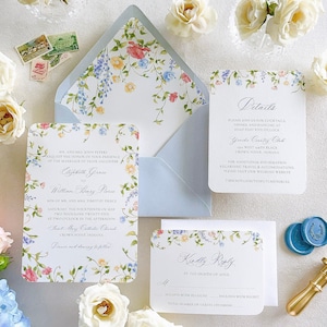 Mayfair Elegant Watercolor Wildflower Wedding Invitation Suite | Traditional Garden-Themed Invitation Suite
