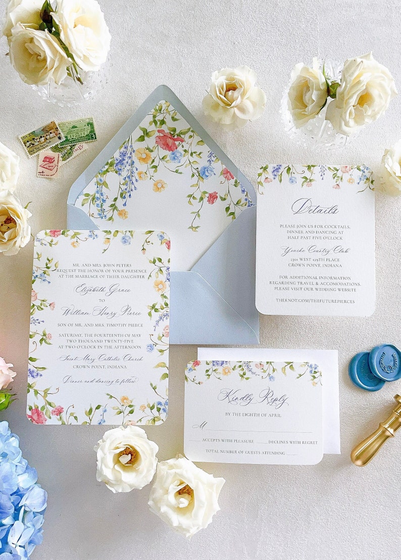 Mayfair Elegant Watercolor Wildflower Wedding Invitation Suite Semi-Custom image 1
