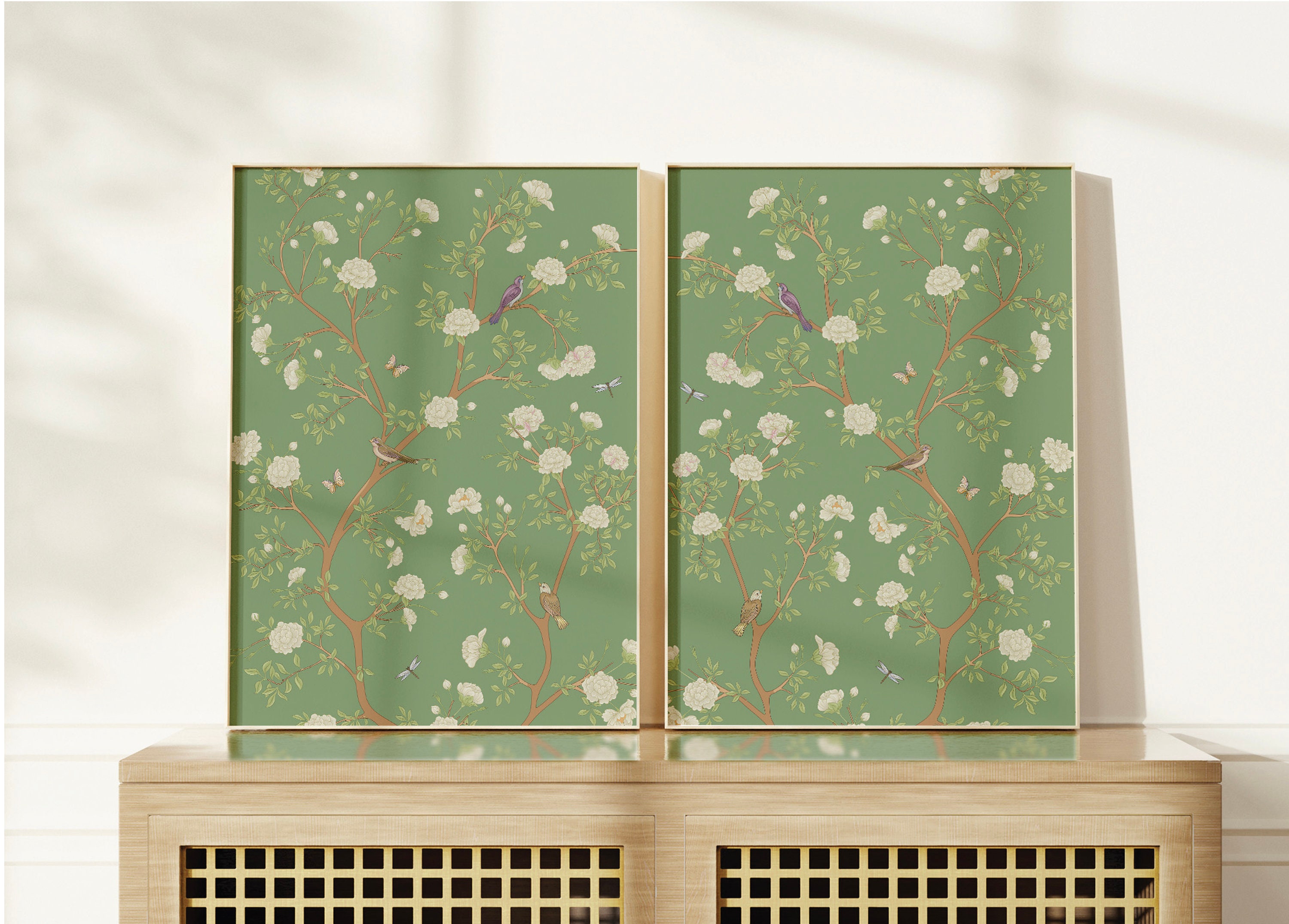 Green Chinoiserie Printable Wall Decor | Set of 2 | Instant Digital ...