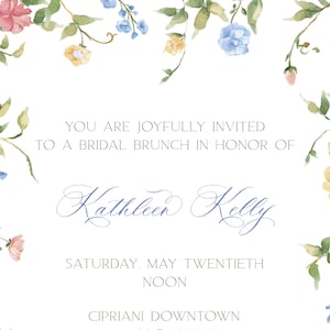 Kathleen Watercolor Bridal Shower Invitation, Floral Wildflower Border, Euro Flap Envelopes image 7