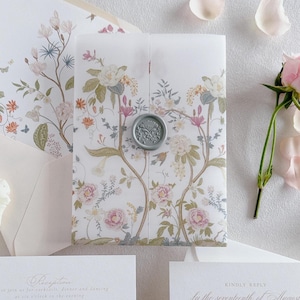 Classic Chinoiserie Vellum Jacket for Wedding Invitations | Printed Translucent Wraps