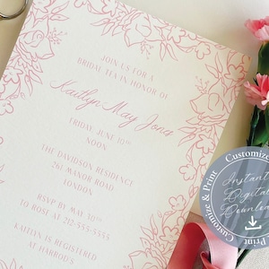 Kaitlyn Pretty in Pink Bridal Shower Invitation, Descarga instantánea, Descarga digital personalizable / editable