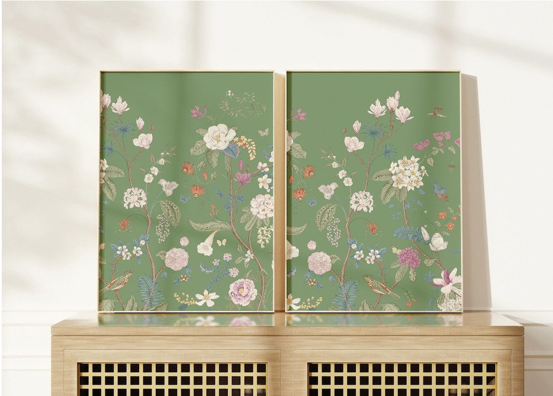 Green Grandmillenial Chinoiserie Wall Decor | Set of 2 | Instant ...