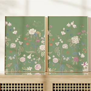 Green Grandmillenial Chinoiserie Wall Decor | Set of 2 | Instant Digital Download