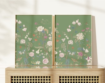 Green Grandmillenial Chinoiserie Wall Decor | Set of 2 | Instant Digital Download