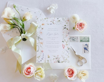 Pippa Watercolor Wildflower Bridal Shower Invitation Suite for Garden Tea with the Bride-to-Be