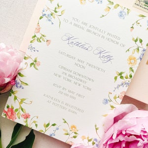 Kathleen Watercolor Bridal Shower Invitation, Floral Wildflower Border, Euro Flap Envelopes image 4