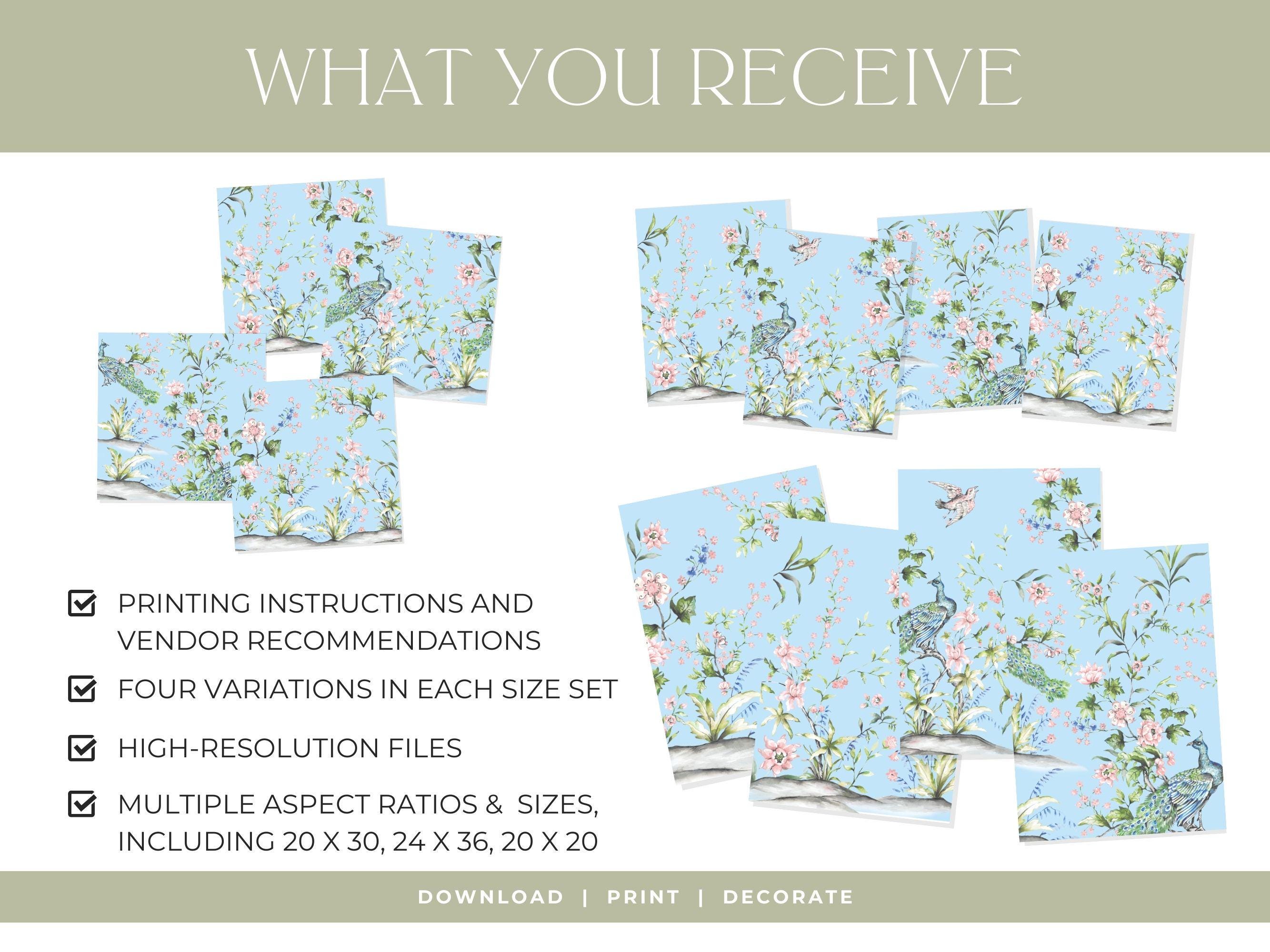 French Blue Chinoiserie Wall Art Set of 4 | Digital Download Printable ...