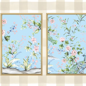 French Blue Chinoiserie 20 by 30 Inch Printable Art Prints | Set of 4