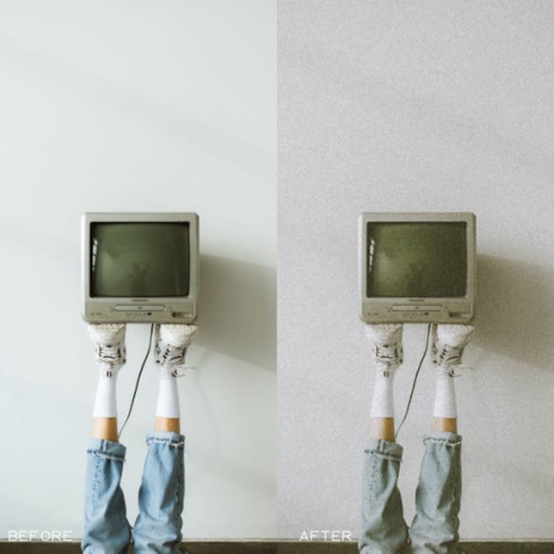 May include: A vintage television set with a person's legs and feet sticking out from behind it. The person is wearing white socks and sneakers. The television is on a white wall.