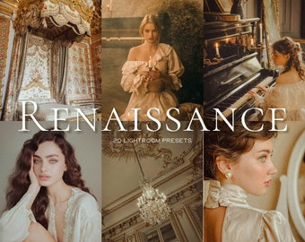 20 Renaissance Mobile & Desktop Lightroom Presets, Warm Moody Presets, Retro Vintage Film Presets, Grainy Aesthetics Presets, Instagram Feed
