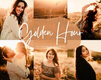 10 Lightroom-förinställningar för GOLDEN Hour, förinställningar för varm solnedgång, förinställningar för ljusa bloggare, estetik för Instagram-filter, förinställningar för mobil och dator i Lightroom