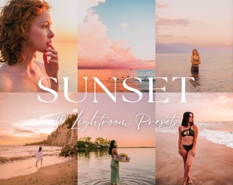 10 ajustes preestablecidos de puesta de sol para Lightroom en dispositivos móviles y computadoras de escritorio, ajustes preestablecidos de Instagram para bloggers, ajustes preestablecidos de puesta de sol cálida en la playa, ajustes preestablecidos de verano al aire libre