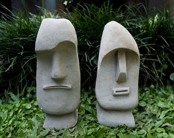 Tiki Statue, Moai Easter Island, Tiki Totem Face Pole, Stone Carving, Head Stone, garden decor, home decor, antique decor