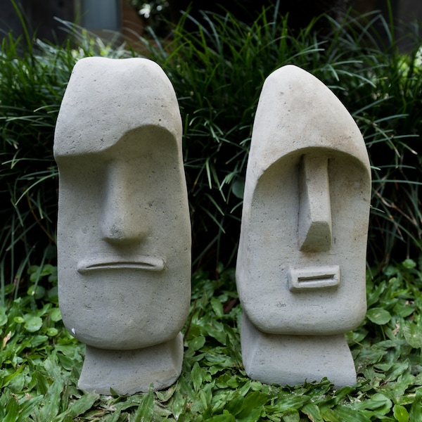 Tiki Statue, Moai Osterinsel, Tiki Totempfahl, Steinschnitzerei, Kopfstein, Gartendeko, Wohndekor, antikes Dekor