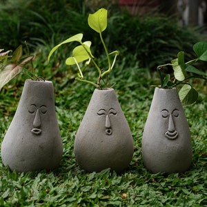 Unique Vase for soil 7 Inch / 18 cm, Stone Decoration, Funny Face Stone Carving, Garden Decor, Anniversary Gift, Gift Idea, Birthday Gift