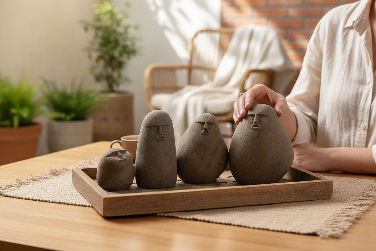 面白い石の顔、石の顔の置物、石の彫刻の顔、面白い顔、石の彫刻、庭の