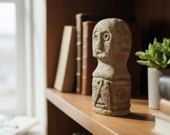 Standbeeld van betonnen totemkop, primitieve sculptuur, tuindecor (4 inch)