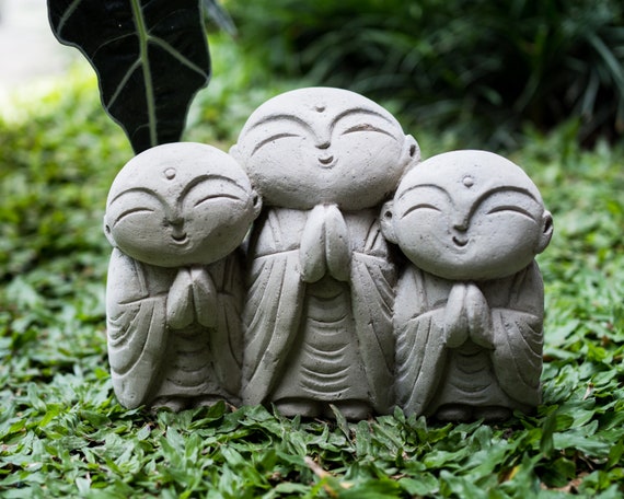 3 Jizo Buddha Stone 7 Inch/ 17 Cm, Jizo Buddha Sculpture, Home