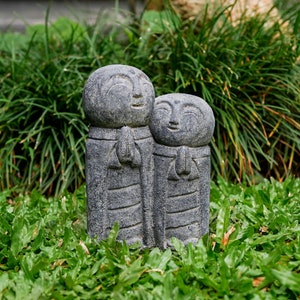 Jizo Couple 7.5 Inch / 19 cm, Jizo Concrete, Concrete Figurine, Garden Decor, Outdoor Decor, Housewarming, New Home Decor, Holiday Decor