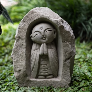 Jizo Buddha Stone 12 inch (30 cm), jizo Buddha sculpture, home decor,  father day, garden decor, children guardian, traveler guardian