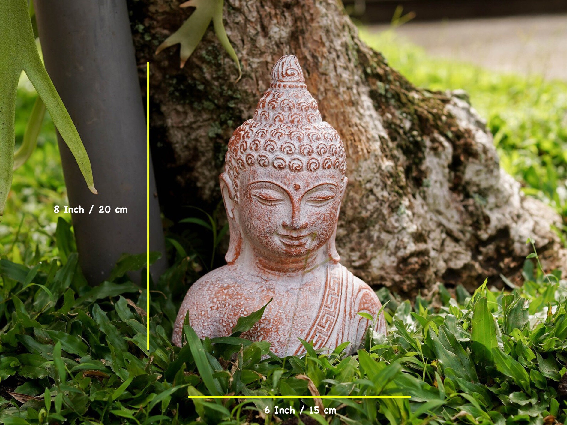 仏頭 8インチ / 20 cm、コンクリート製の置物、ガーデンデコレーション