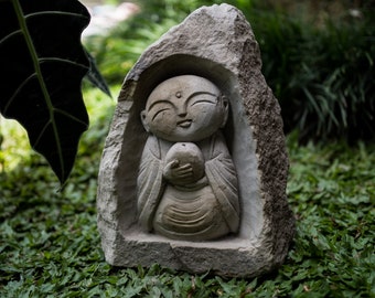 Jizo Buddha Stone Incense Holde 11 inch (28 cm), jizo Buddha sculpture, home decor,  father day, garden decor, traveler guardian