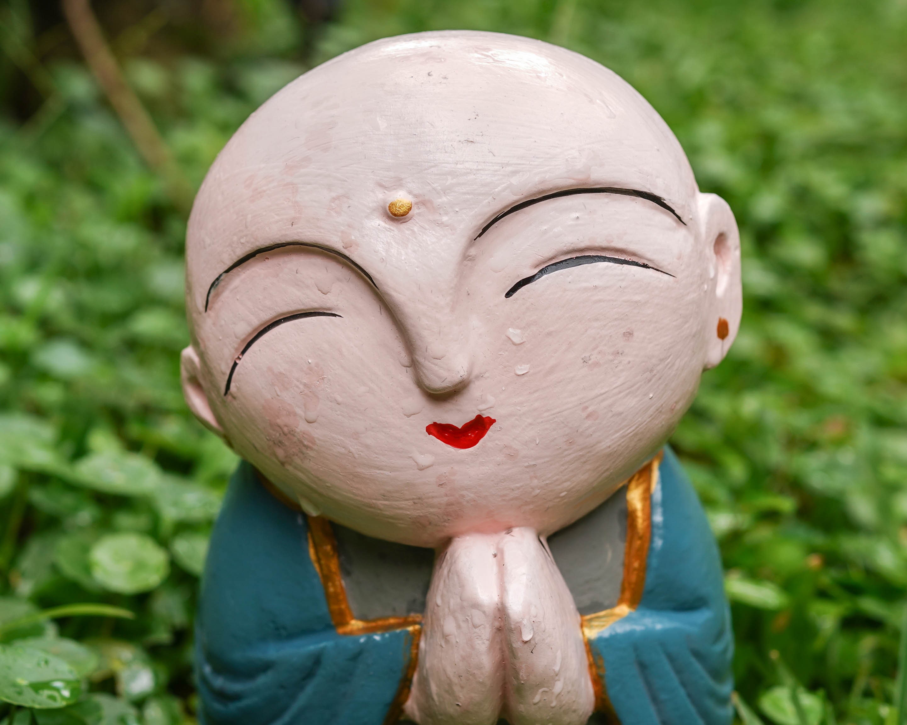 カラフルな太地蔵仏石 8.5インチ / 21cm、禅仏、仏像、仏像彫刻、部屋