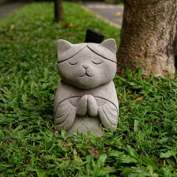 Cat Meditation 8 Inch / 20 cm, Cat Jizo, Stone Carving, Cat Lover, Home Decor, Garden Decor, Patio Decor, Birthday Gift, Gift Idea