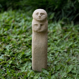 Totem Sculpture Concrete 2 face 8 Inch / 20 cm, Primitive Concrete Sculpture, Room Decor, House Decor, Garden Decor, Birthday Gift