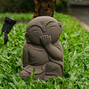 Laughing Jizo 8 Inch / 20 cm, Jizo Buddha Sculpture, Home Decor, Gift for mom, Zen Buddha, Children Guardian, Traveler Guardian