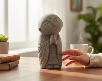 Estatua de Jizo de 22 cm, estatua de piedra, figurita de Jizo, Buda Jizo, estatua de Buda, figurita de Buda, Buda Jizo, estatua zen, Buda japonés