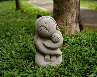 Jizo with Baby Sculpture 8.5 Inch / 21 cm, Jizo Figurine, Jizo Buddha, Home Decor, Garden Decor, Guardian Jizo, Patio Decor, Birthday Gift