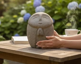 Betonnen jizo-boeddhabeeld, Japanse tuin zendecor (6,5 inch)