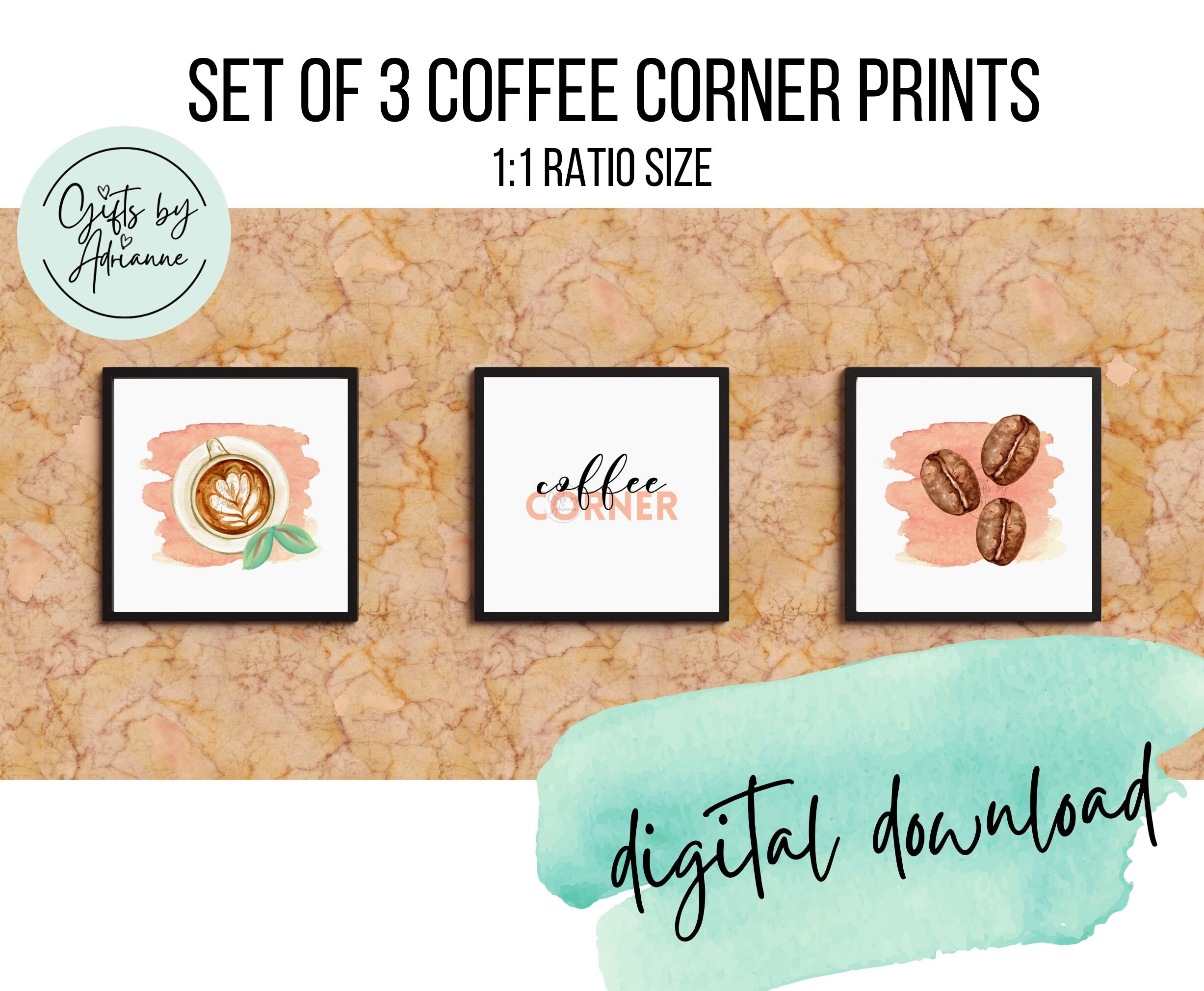 3 Set Coffee Corner Printable Wall Art. Kitchen Wall Decor. Etsy