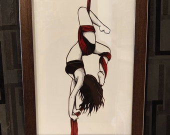 Wunderschöne Tänzerin am Vertikaltuch Akrobatik Grafik aus Digitaldruck