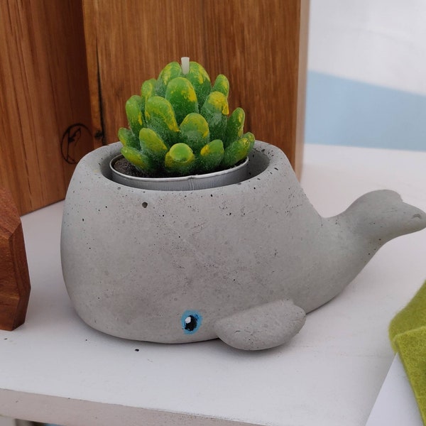 Concrete whale flower pot for succulents or candles