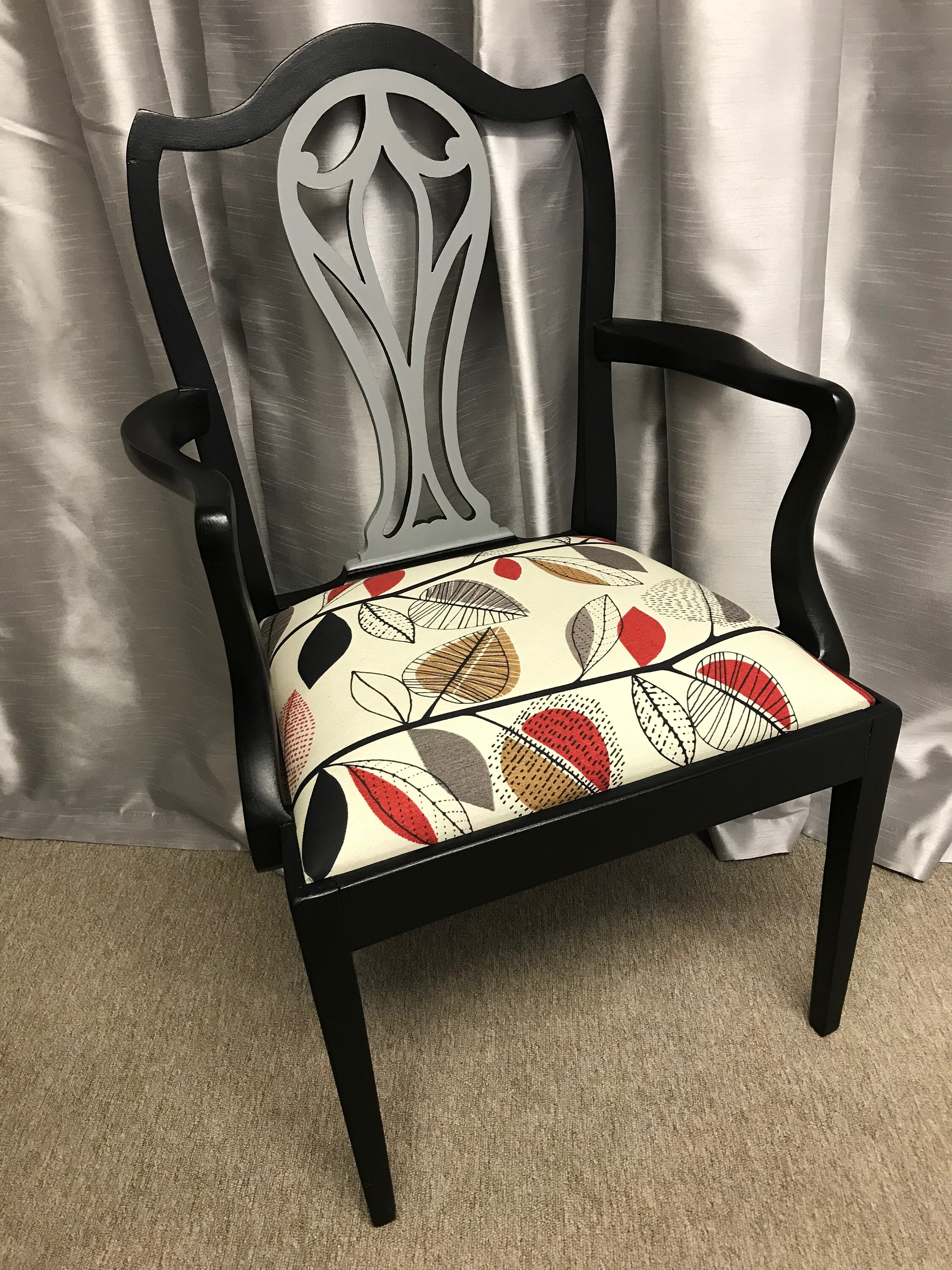 Refurbished Carver Chair Beautiful Stunning Item Fabric Seat and Black Wood. Delivery is Not