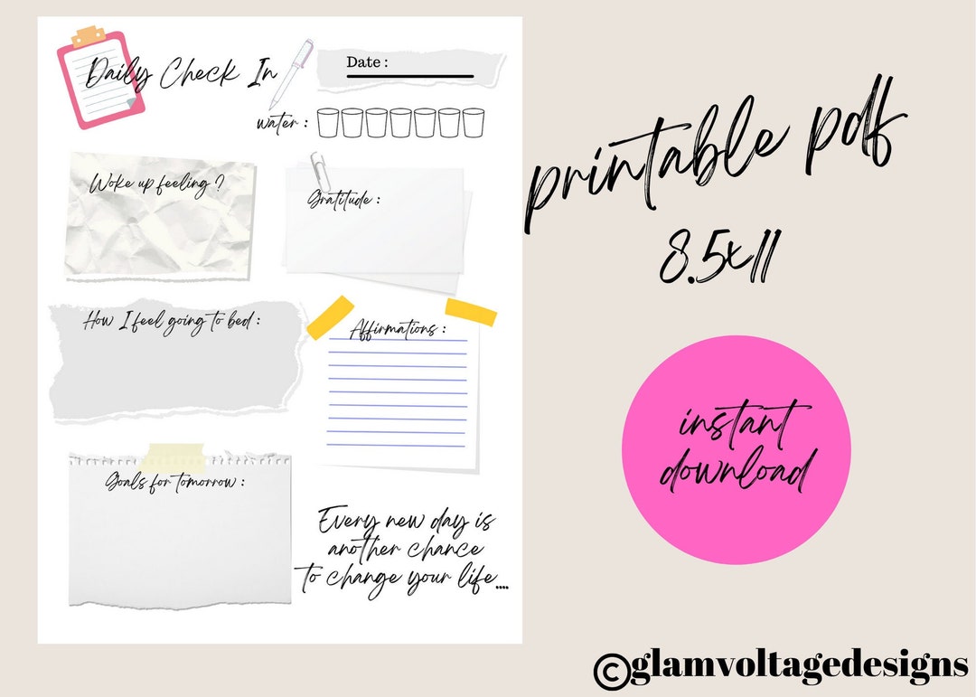 Daily Check in PRINTABLE Pdf - Etsy Australia