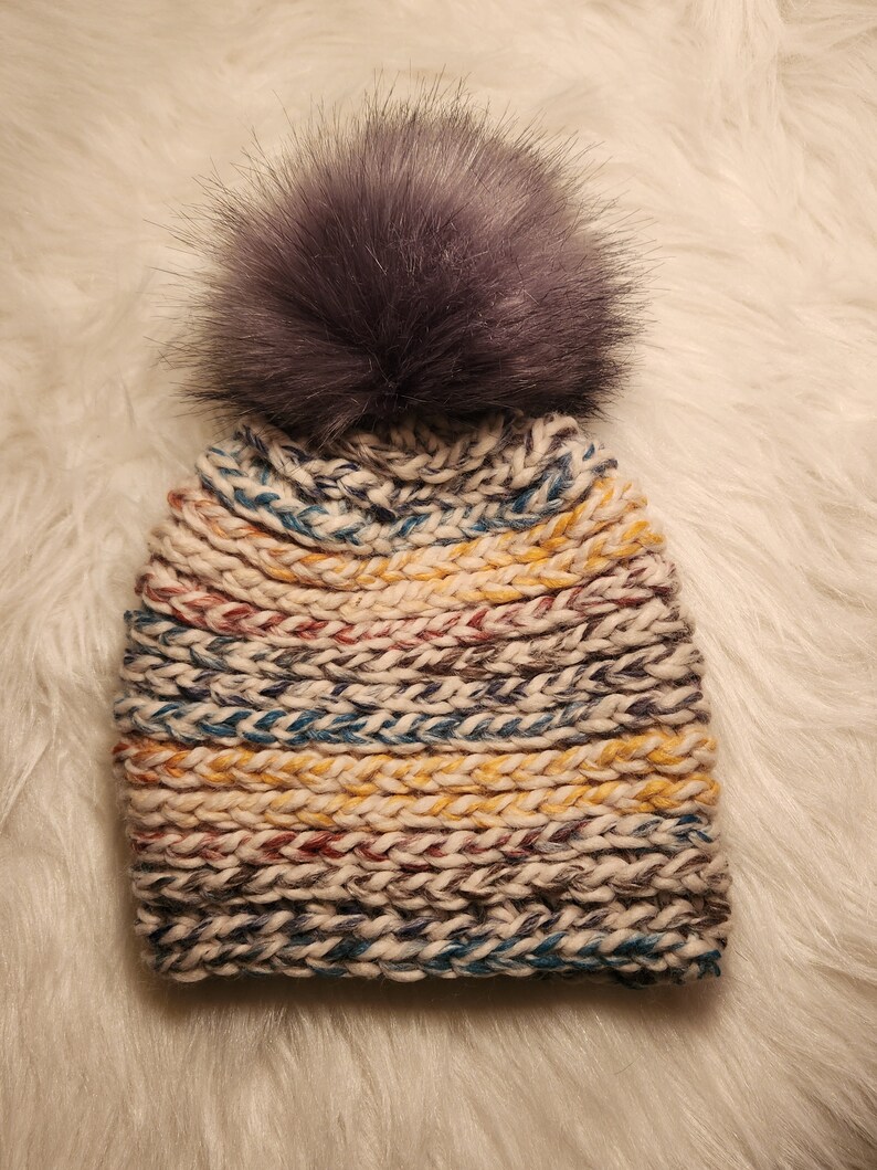 PNW Beanie Crochet Hat Warm Winter Pom Pom Hat Blue Yellow Red Green