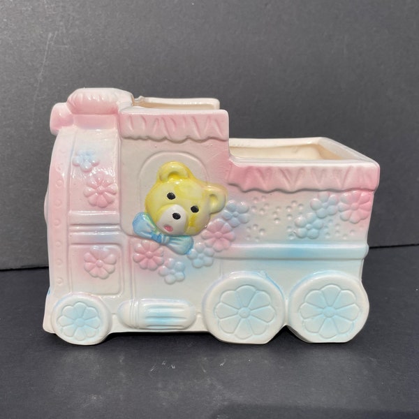Nancy Pew Giftware Ceramic Train Engine Planter | Baby Nursery Decor | Baby Nursery Storage Display