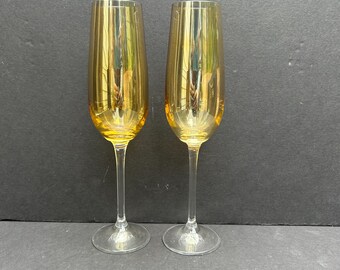 Pair of gold iridescent champagne flutes