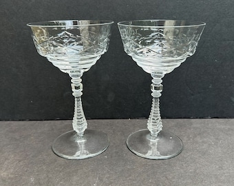 Vintage set of two (2) Rock Sharpe 2004-2 Coupe Style Champagne Glasses | MCM Saucer Glass | Pair of Tall Sherbet Glasses